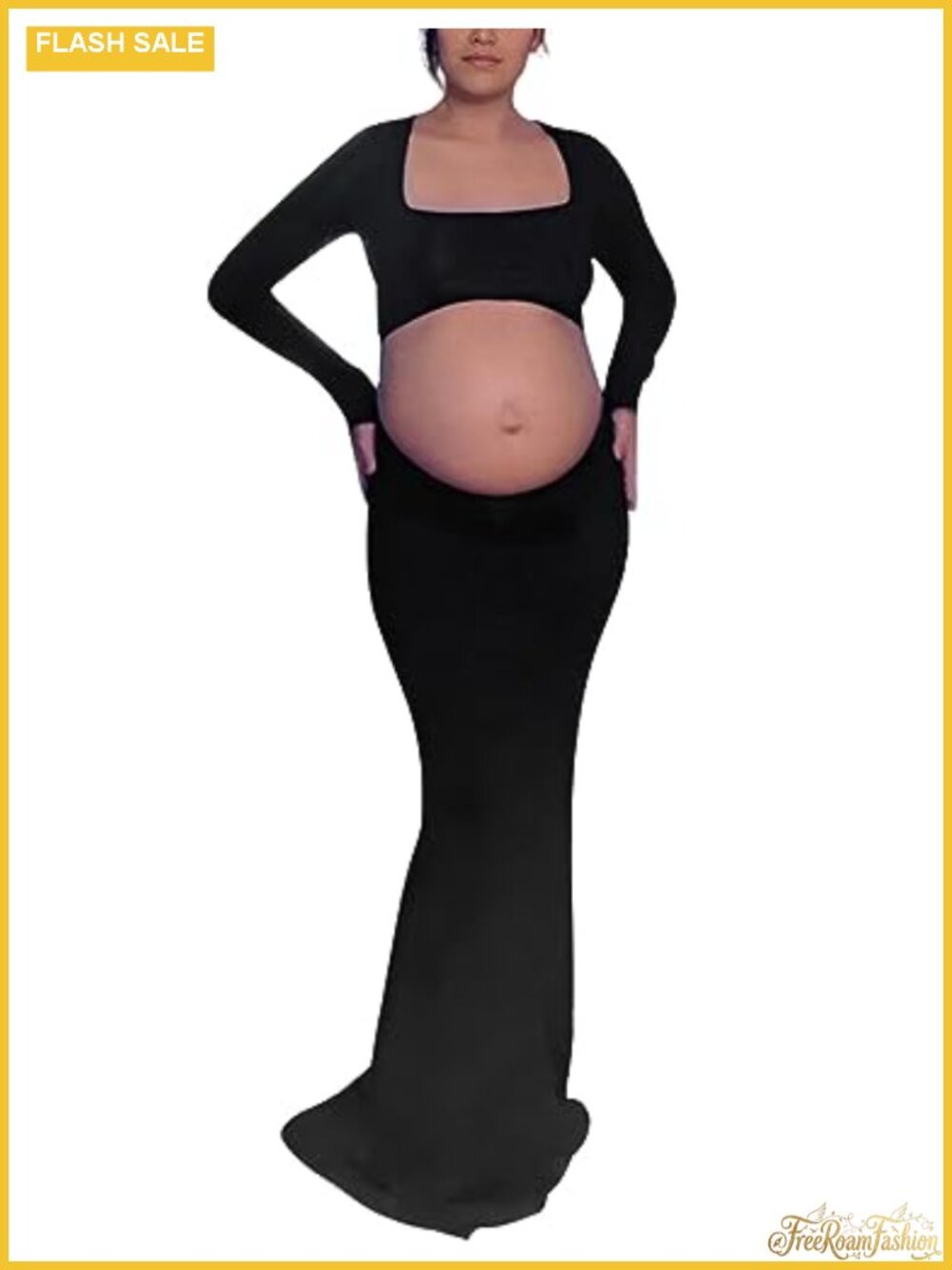 Maternity Photoshoot Maxi Dress Long Sleeve Cut-Out Backless Gown Baby Shower